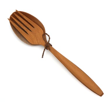 Wooden fork spoon, isolated on white