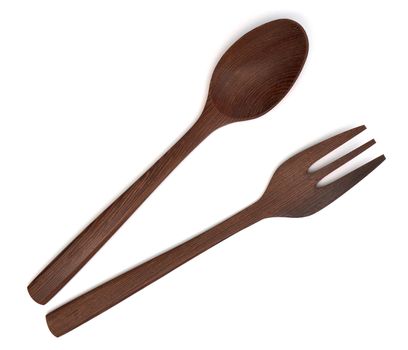 Wooden fork spoon, isolated on white