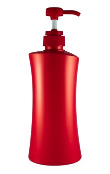 Plastic bottle of skin care product on white background