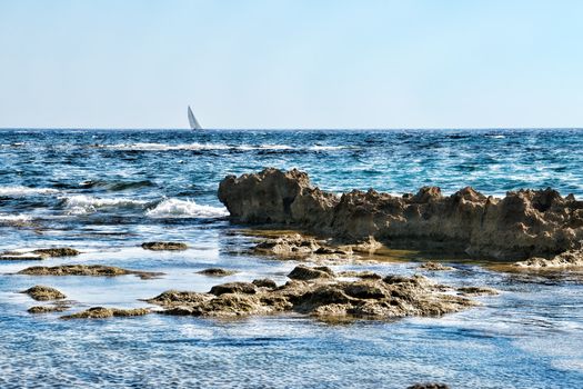 A ship sailing near Acciaroli, Cilento, Southern Italy