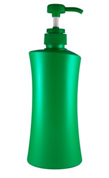 Plastic bottle of skin care product on white background