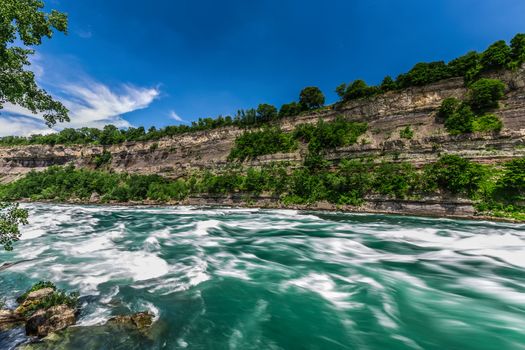 An amazing view of the Niagara river on a sunny beautiful day. Ontario, Canada.