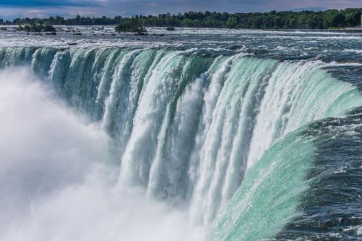 The view of the Niagra falls from the canadian side on a beautiful sunny day in Ontario, Canada.