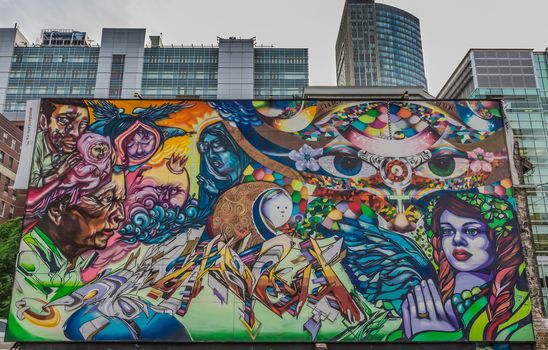 A really beautiful graffiti art in downtown Toronto city, Ontario, Canada.