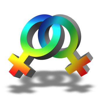 Illustration of a lesbian symbol with rainbow colors on white background