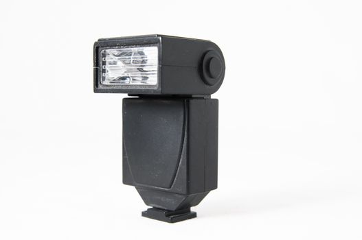 Black Photo Camera Flash on a White Background