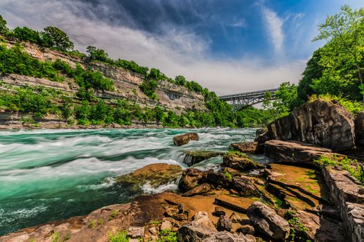 An amazing view of the Niagara river on a sunny beautiful day. Ontario, Canada.