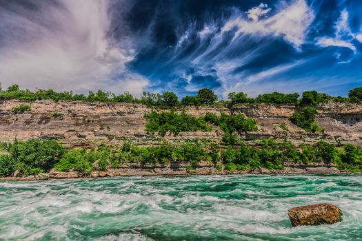 An amazing view of the Niagara river on a sunny beautiful day. Ontario, Canada.