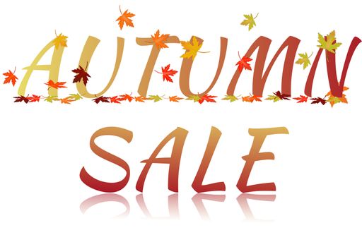 Inscription Autumn sale with maple leaves and glass effect isolated on a white background