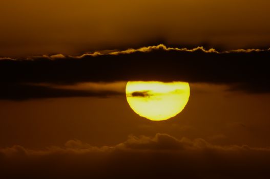 Big Orange Hard Sun at Sunset in the Ocean Canary Island Spain