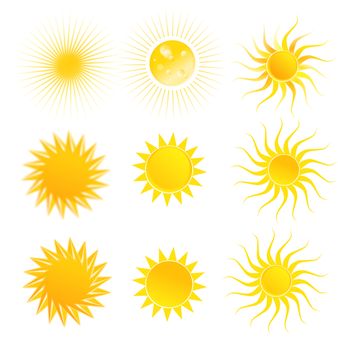 Illustration of set of suns isolated on a white background