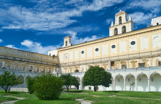 View of the gardens in Main Cloister, Saint Martin Convent, Naples, Italy