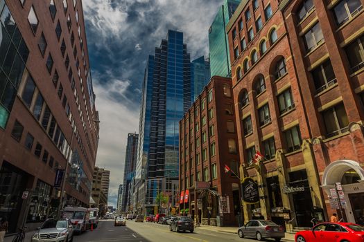 The downtown of Toronto city in a cloudy day, Ontario, Canada.