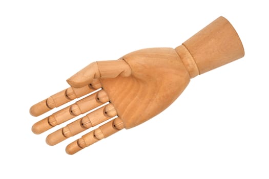 Wooden hand isolated on a white background