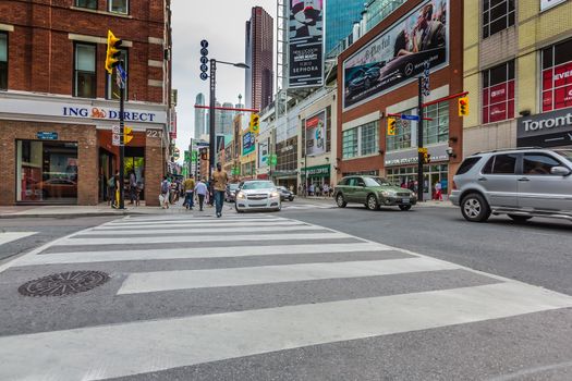 The downtown of Toronto city in a cloudy day, Ontario, Canada.