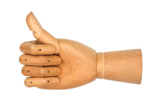 Wooden hand isolated on a white background