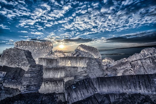 Blocks of ice at the frozen lake