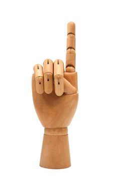 Wooden hand isolated on a white background