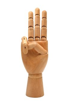 Wooden hand isolated on a white background