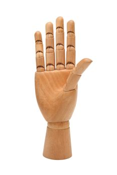 Wooden hand isolated on a white background
