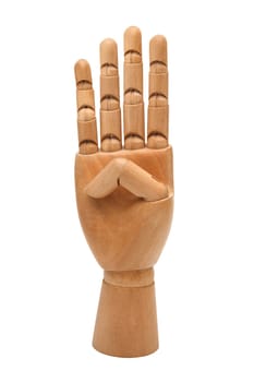 Wooden hand isolated on a white background