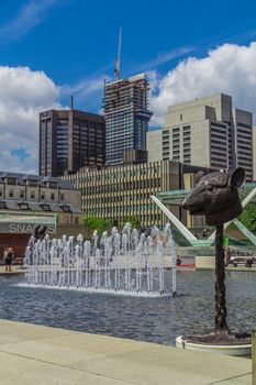 A fountain in downtown Toronto city, Ontario, Canada.