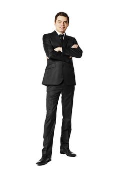 Young businessman against white background
