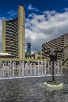 A fountain in downtown Toronto city, Ontario, Canada.