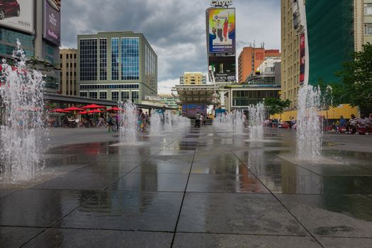 A fountain in downtown Toronto city, Ontario, Canada.