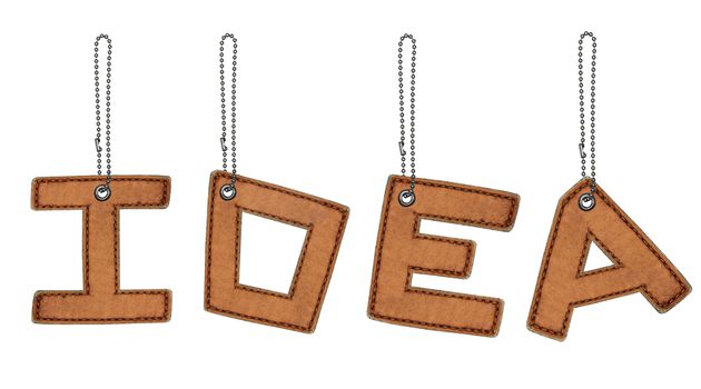 word idea made from Leather alphabet with chain isolated