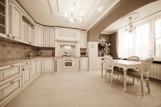 Beautiful white kitchen in a modern apartment