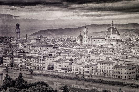 Scenic view of Florence in vintage monochrome filtered style
