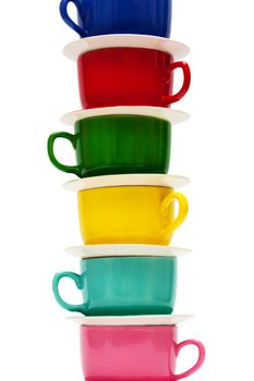 Beautiful color cups on a white background