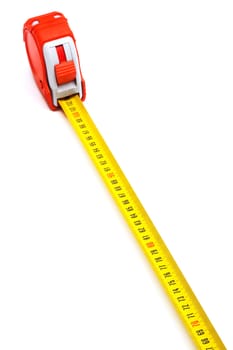 Red new tape-measure on a white background