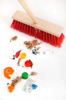 Cleaning the modern red mop mixed trash