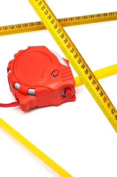 Red new tape-measure on a white background