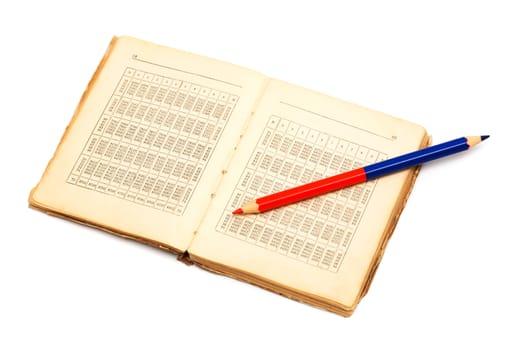 book with numbers and a pencil on a white background