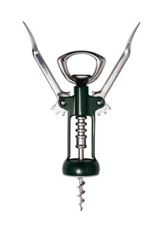 Modern metal corkscrew on a white background