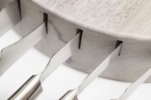 a set of kitchen knives in close-up