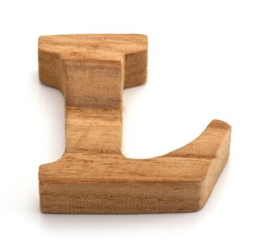 Alphabet made from wood on white