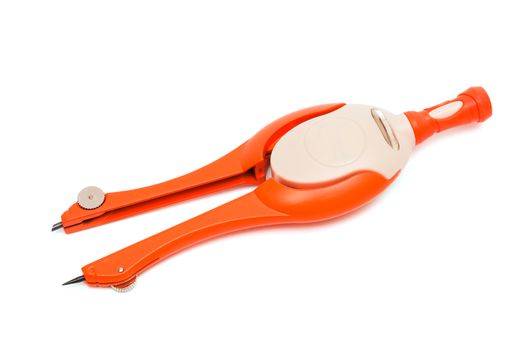 Modern orange compasses on a white background