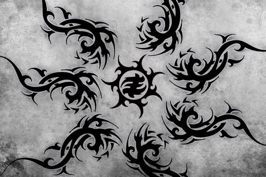 Tattoo design over grey background. textured backdrop. Artistic image
