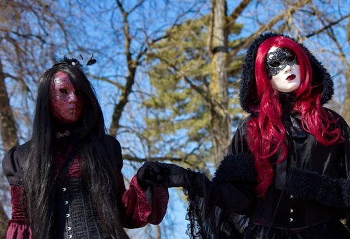 Black gothic female couple at the 2014 Annecy venetian carnival, France
