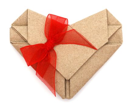 Origami recycle paper heart with bow tie