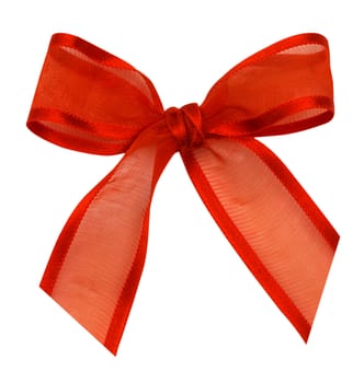 red silk ribbon knot on white background