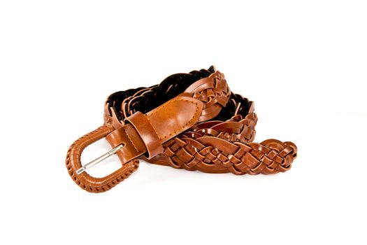 Brown leather belt. Isolated on white background