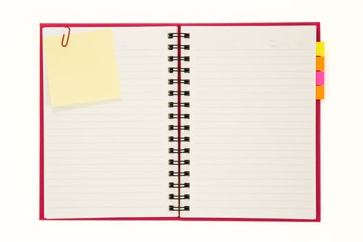 Red notebook with notepad isolated on white background