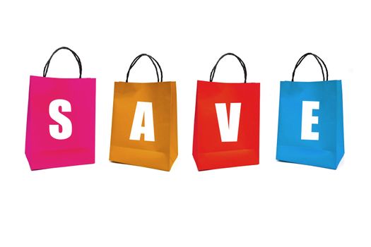 color paper bags on white background