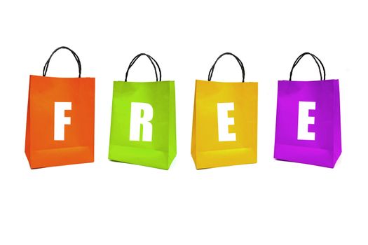 color paper bags on white background