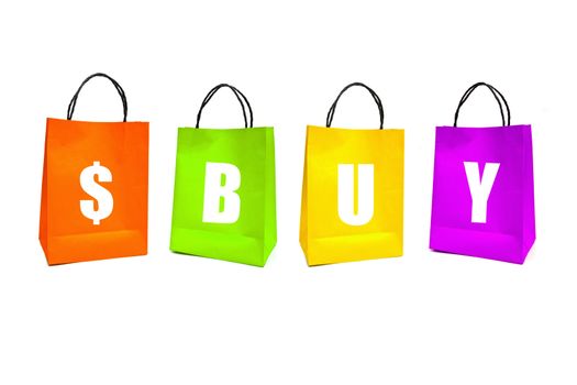 color paper bags on white background
